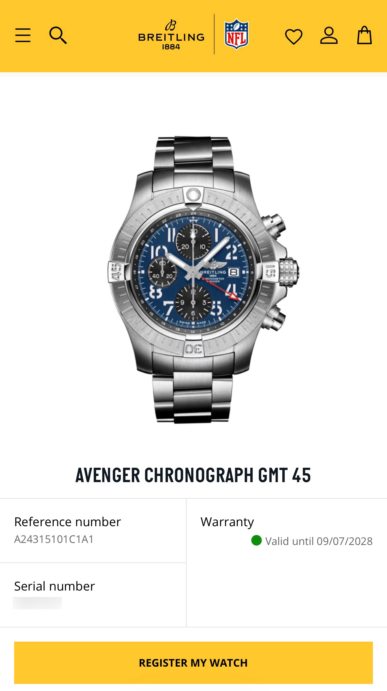 Breitling Avenger Chronograph GMT 45 ref. A24315101C1A1 — actual watch photograph